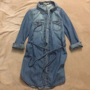 Denim Button-Up Dress with Tie-Waist